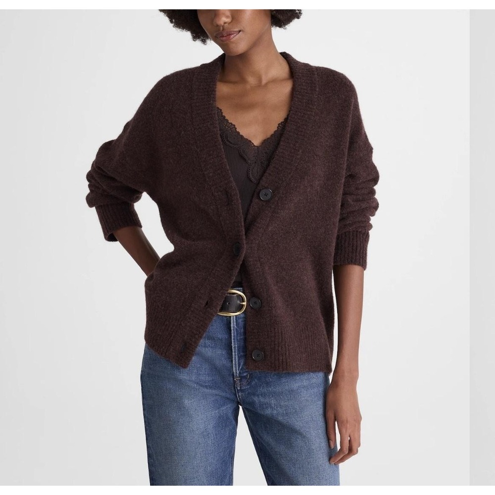 Madewell V Neck Drop-Shoulder Cardigan Wool Alpaca Brown Oversized Size XL NWOT